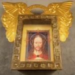 Jesus with the golden tear - print of original artwork by Jed Gibbons - set in hinged metal box , hammered design on frame accented with gilded wings and Swarovski crystals. $75.00 plus $4.95 S/H.